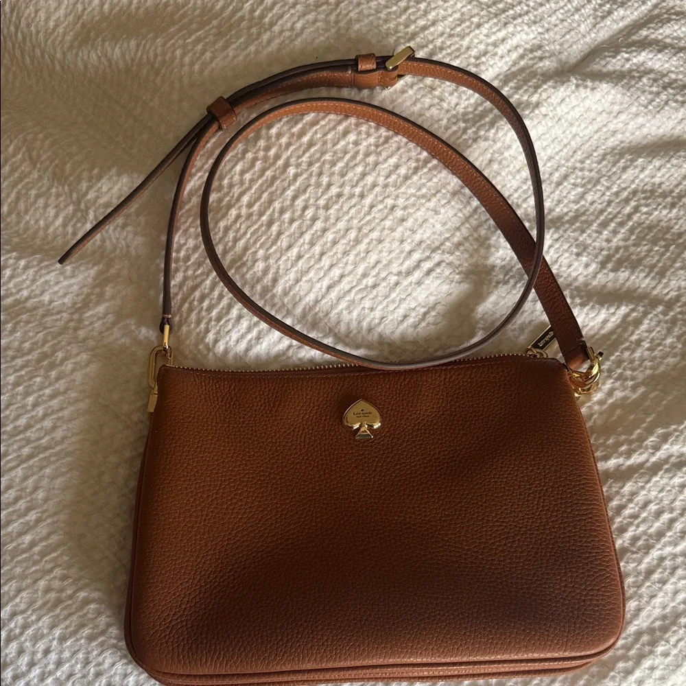 kate spade Brown Pebbled Leather Crossbody with Gold Logo - Picture 1 of 3